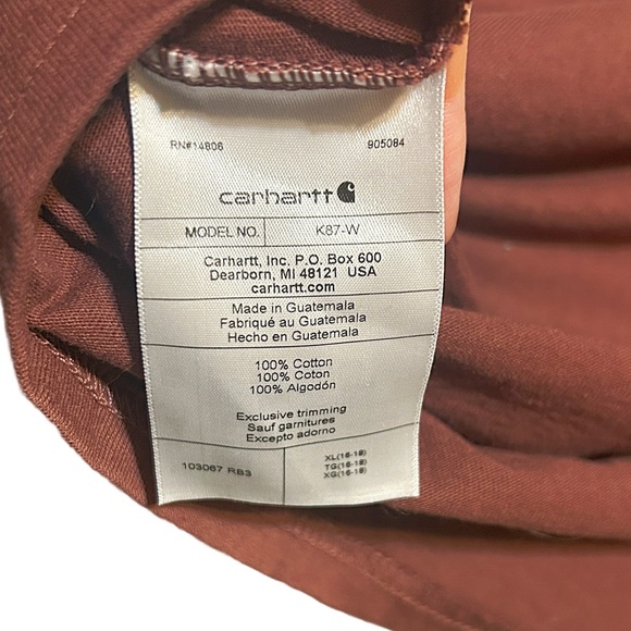 Carhartt K87 Loose Fit Heavyweight Pocket T-Shirt XL Maroon 100% Cotton - Picture 2 of 9